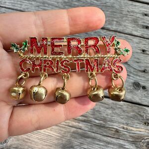 Vintage Jewelry Merry Christmas Brooch  Jingle Bell Jewelry Christmas